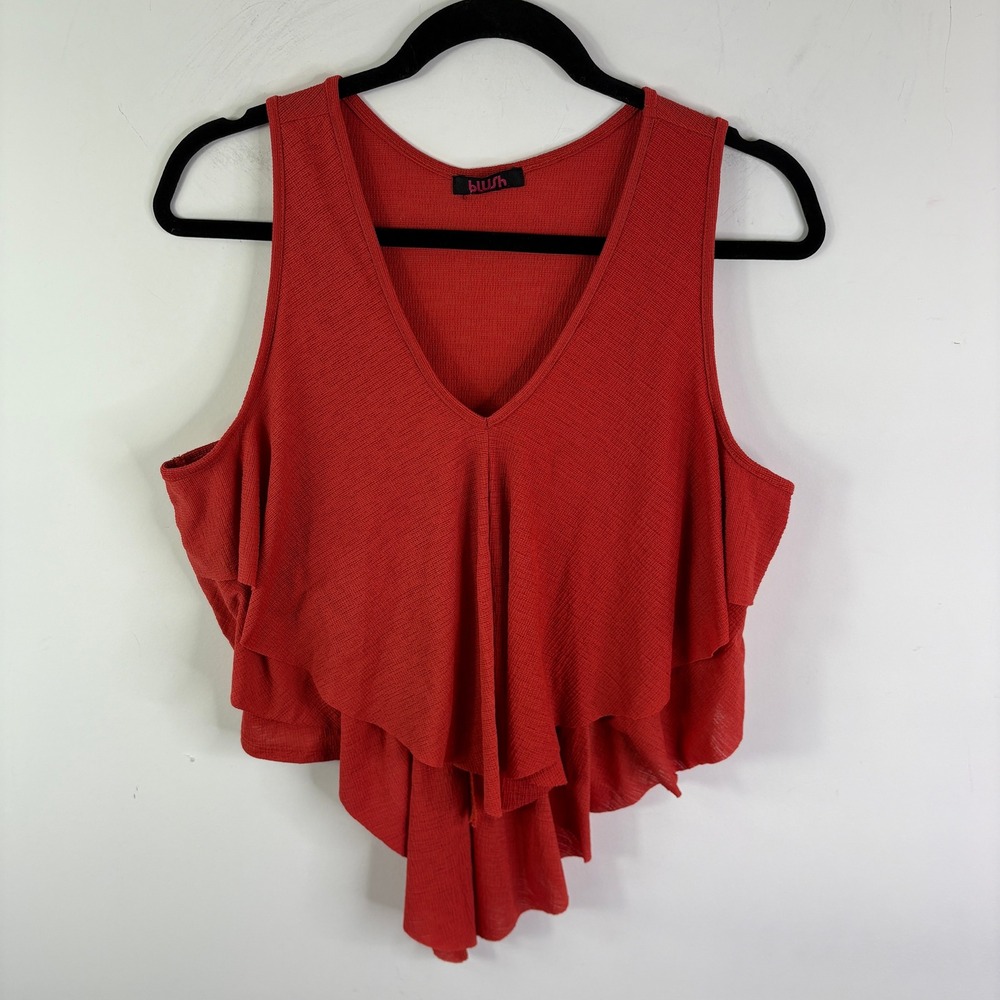 Blush Red Textured Ruffle Layered V Neck‎ Tank Top Women